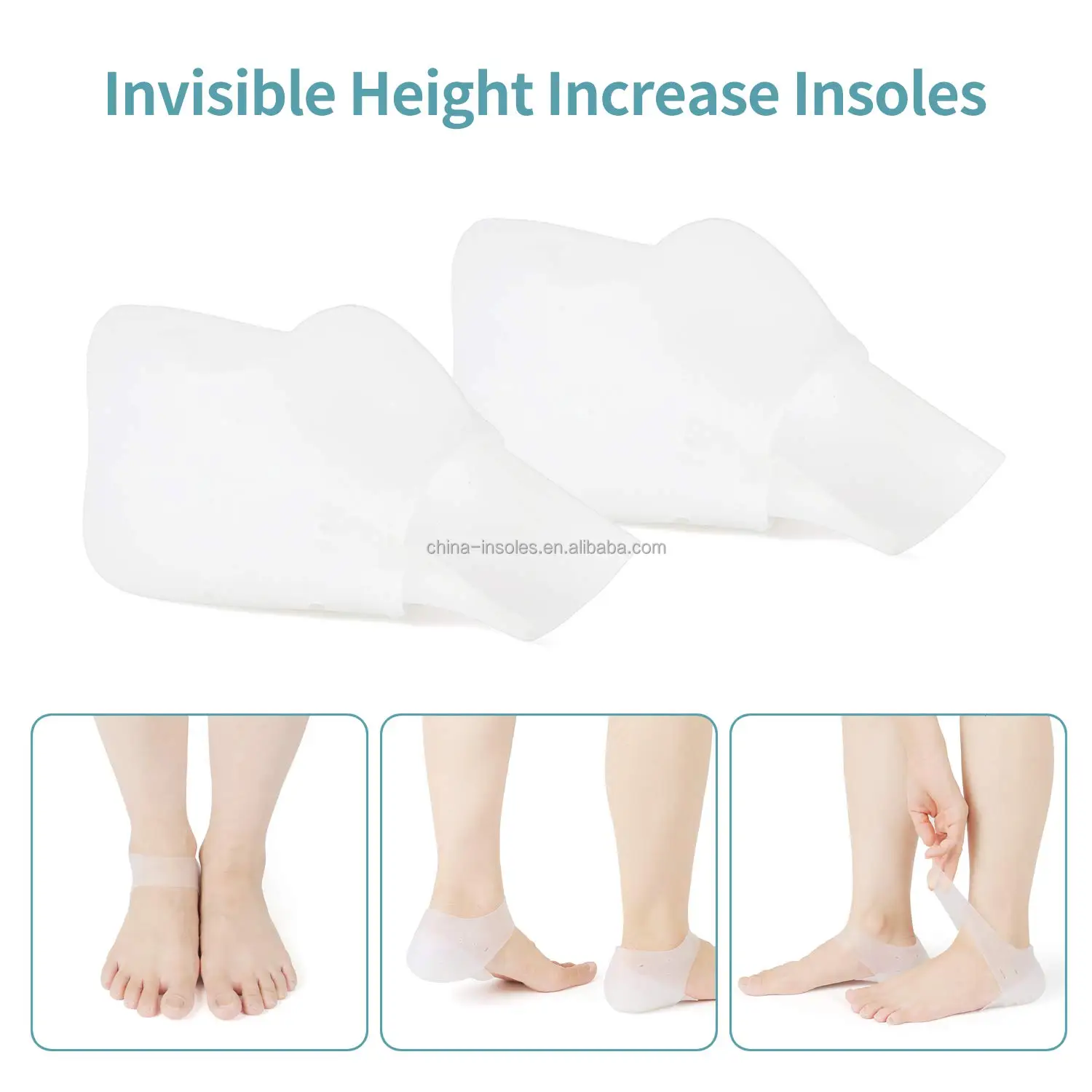 2-5cm silicone gel heel lift cushion inserts sleeve pads invisible height increase heel insole