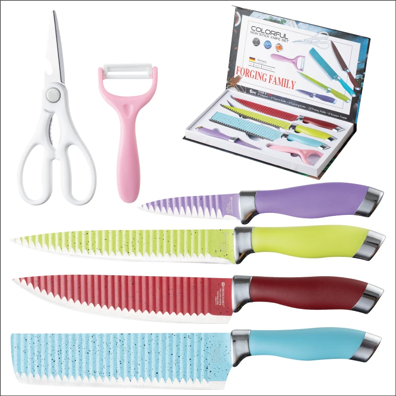 6 pcs Kitchen Knives Eco-friendly Spray Paint Chef Knife Peel Kitchen Scissors Set non stick cookware set kitchen gadets