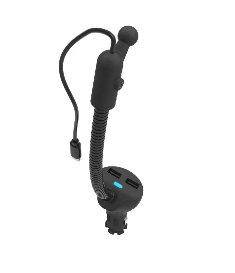 soporte celular 3.1 A dual USB ports built-in QC3.0 micro usb /type-c cable phone charger with flexible gooseneck car bracket