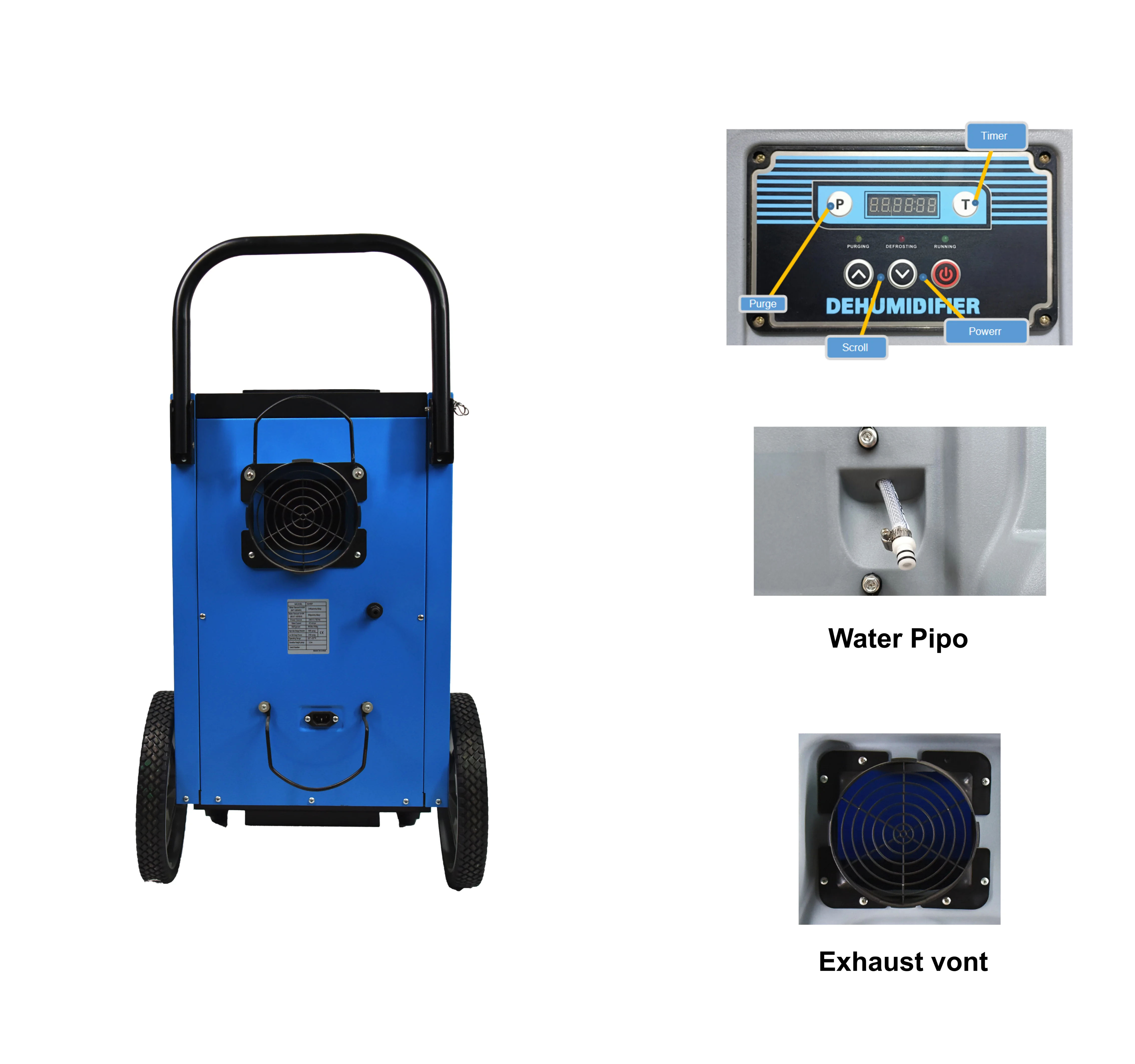 70L Industrial Dehumidifier Industrial Machine With Wheels Portable Dehumidifier Refrigerative Dehumidifier