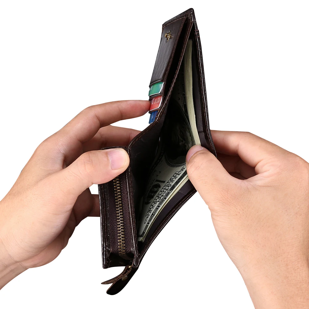 OEM мужской кошелек для денег, держатель карт, высококачественный кошелек из натуральной кожи на молнии