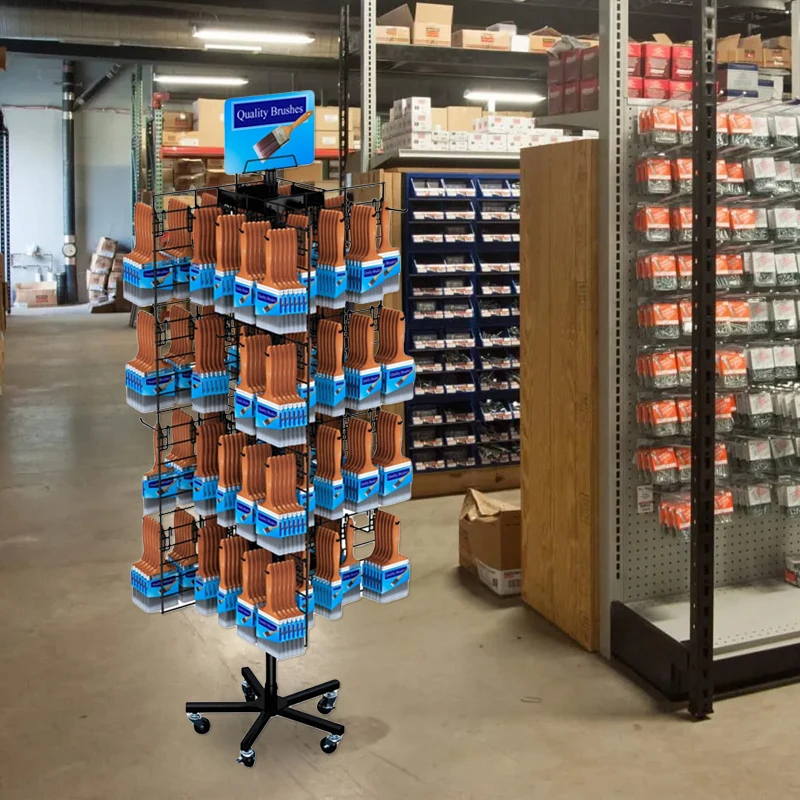 Spinner 4-Sided Metal Wire Grid Panel Trinkets Holder Rack Commercial Supermarket Metal Hanger Accessories Display Rack