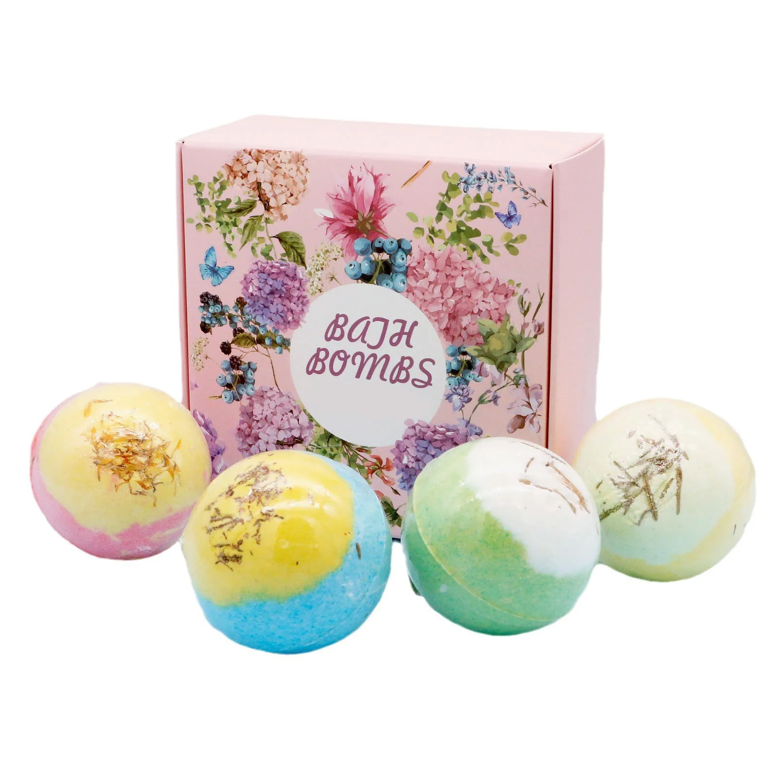 Bath Bombs Gift Set Handmade Colorant Press Bubble Spa Bath 4 Flavors Natural Vegan Organic Fizzy Bathbombs for Women Kids&Girls