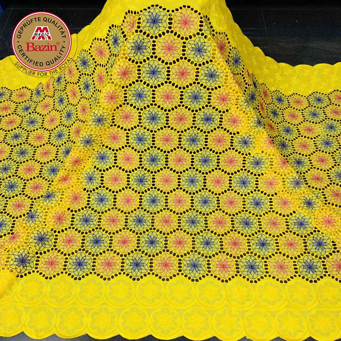 Желтые высококачественные вышитые сухие кружева, Ткань, 100% хлопок, швейцарская вуаль, кружева для женщин, вечерние наряды, тяжелые сухие кружева, материалы
