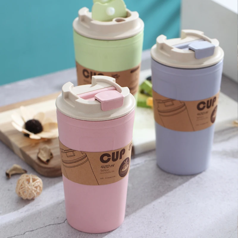 Eco-friendly reusable bamboo fiber tumbler biodegradable coffee cup with wheat straw