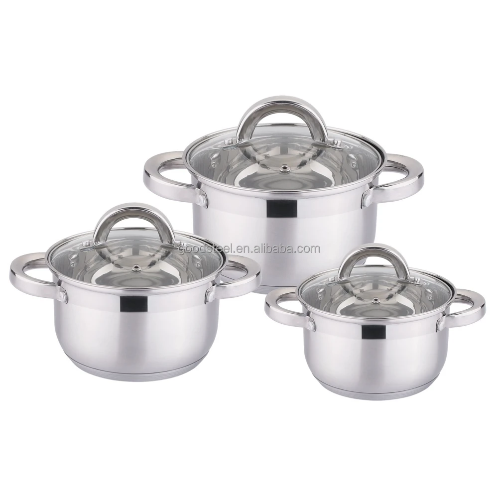 Russia 6pcs Cookware Set 16 18 20cm Stainless Steel Pot with 7 steps induction bottom Eco-Friendly Polished Outer Coating