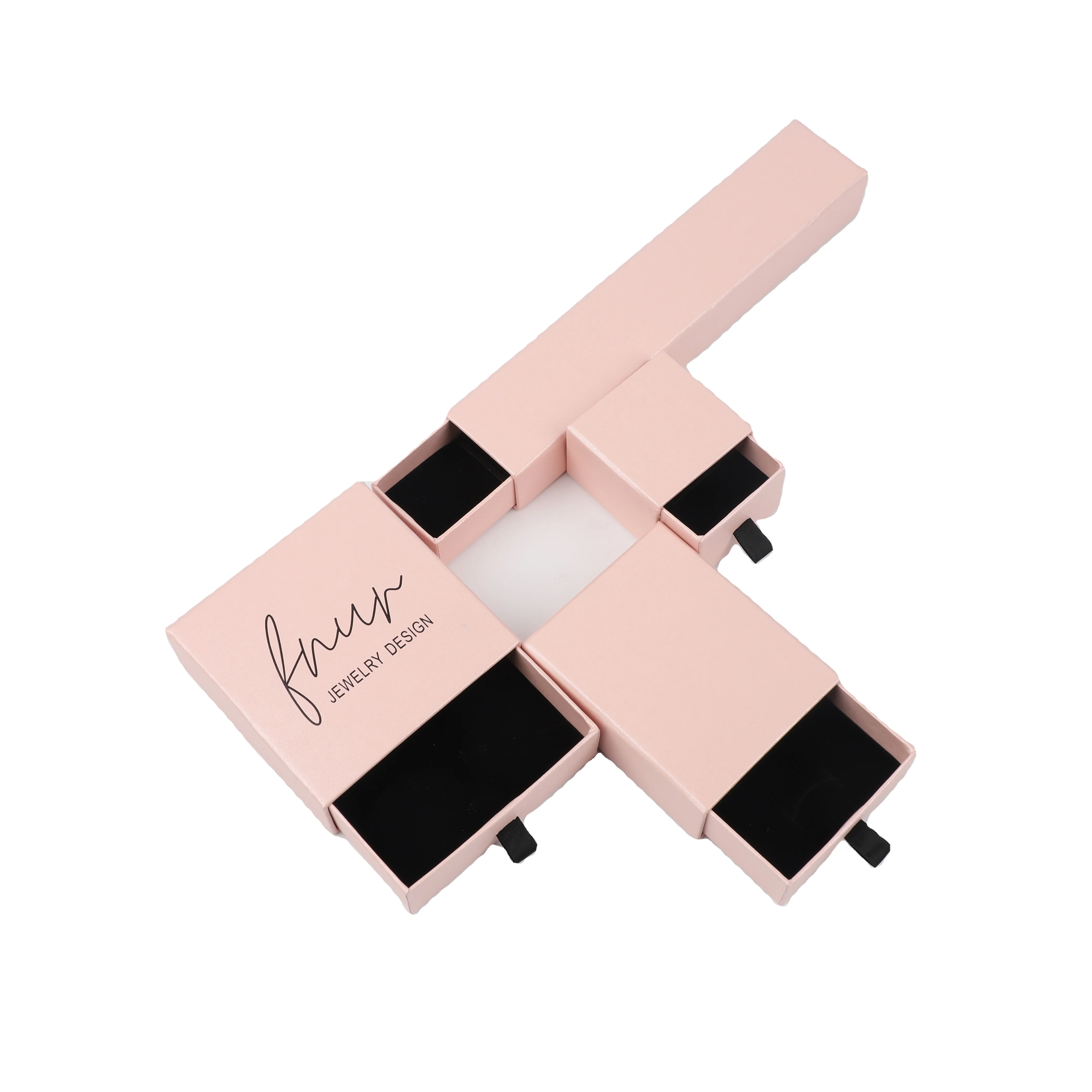 Custom Logo Light Pink Bracelet Gift Box Earrings Necklace Pendant Drawer Paper Material Sliding Jewelry Packaging Boxes