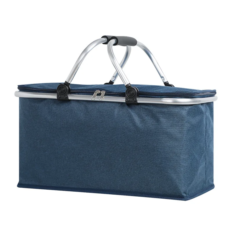 Outdoor large-capacity folding picnic basket Oxford cloth insulation basket multifunctional picnic bag aluminum foil ice basket
