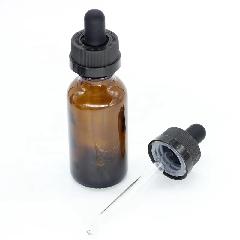 
30ml Boston round amber glass bottles with child proof food grade glass dropper 