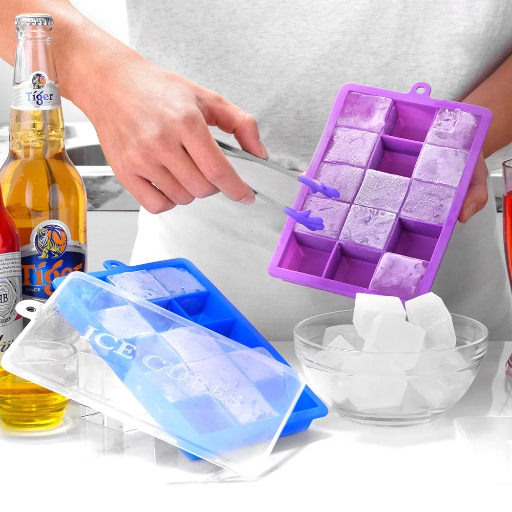 Non Slip Stretchable Silicone Ice Cube Tray With Lids