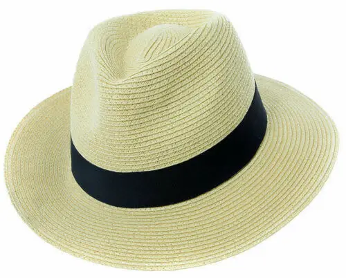 Mens Ladies Fedora Crushable Straw Panama Style Sun Hat Summer Hat