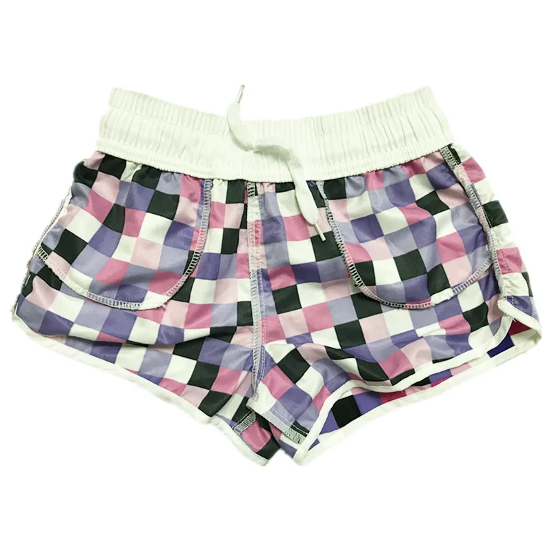Custom baby kids swim trunks wholesale wholesale high quality cute little girls purple plaid summer beach shorts