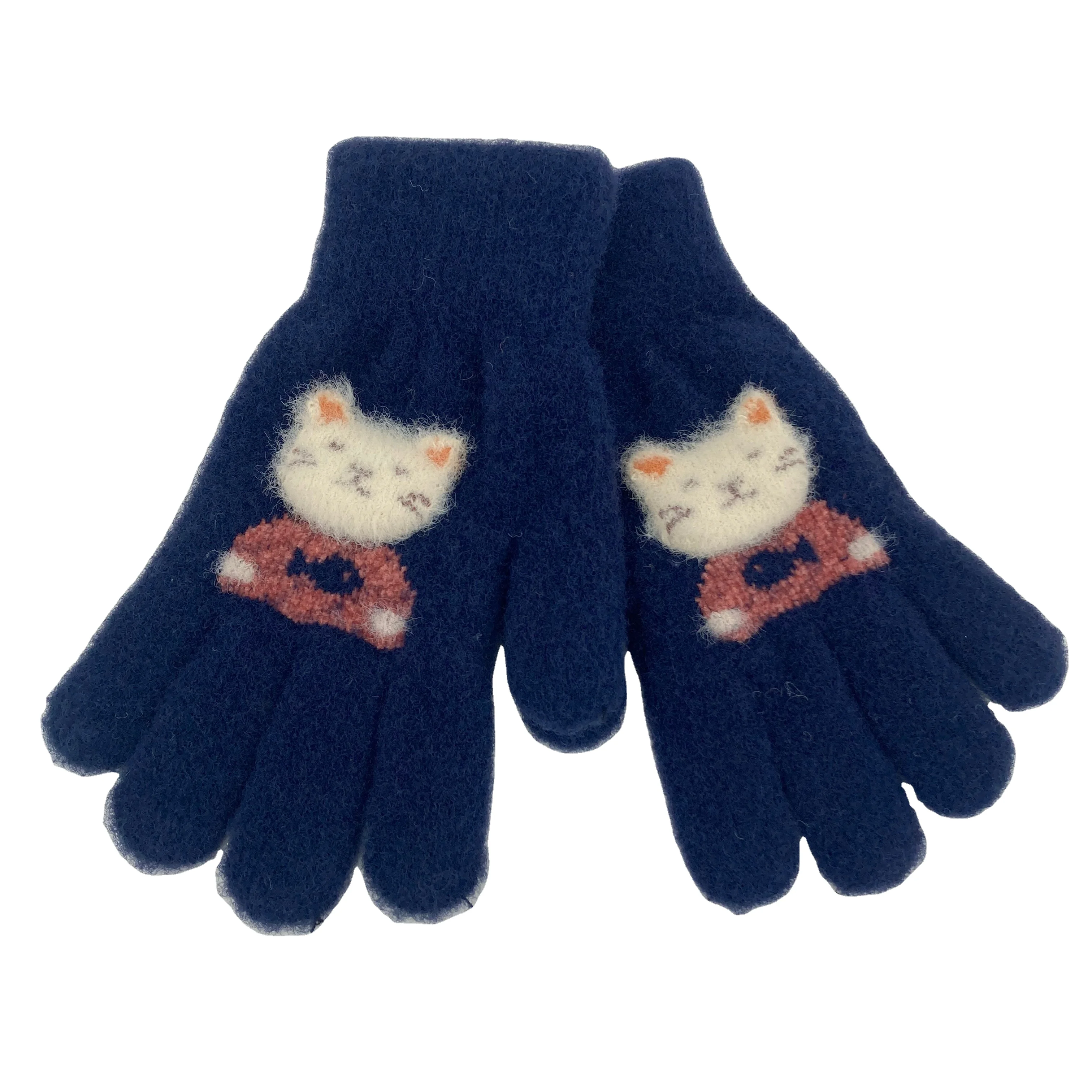 Hot sale children kids knit acrylic printing with cute for winter gloves