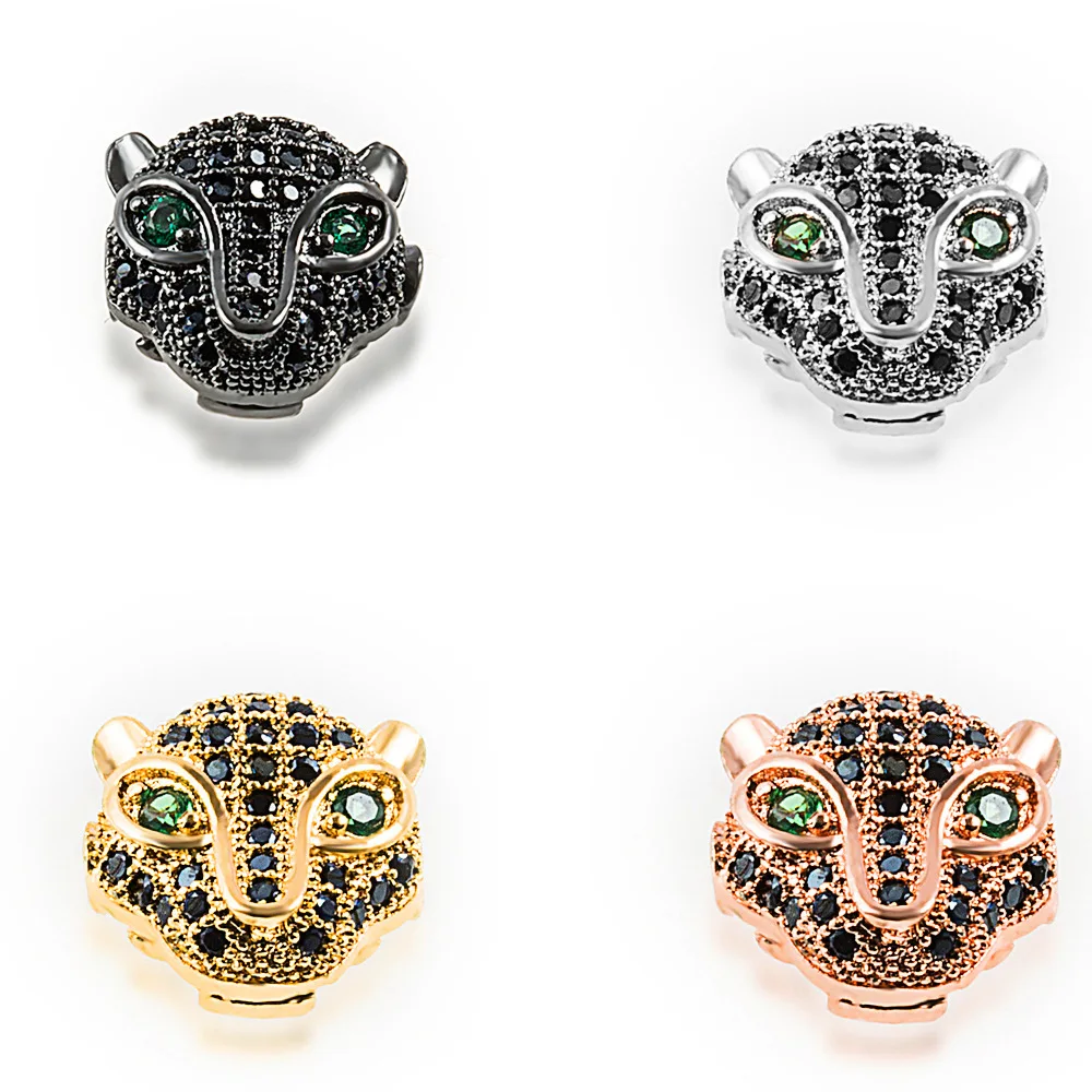 Micro Paved Leopard Lion Head Beads For DIY Bead Bracelet