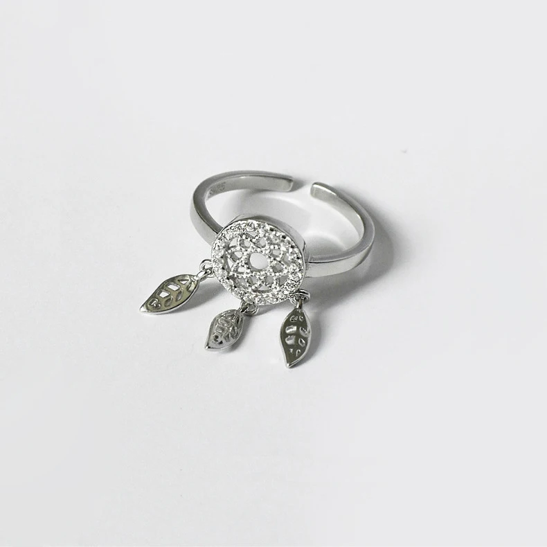 Nabest Vintage Personalized Women Jewelry Dream Catcher Charm Rings 925 Sterling Silver Leaf Tassel Rings