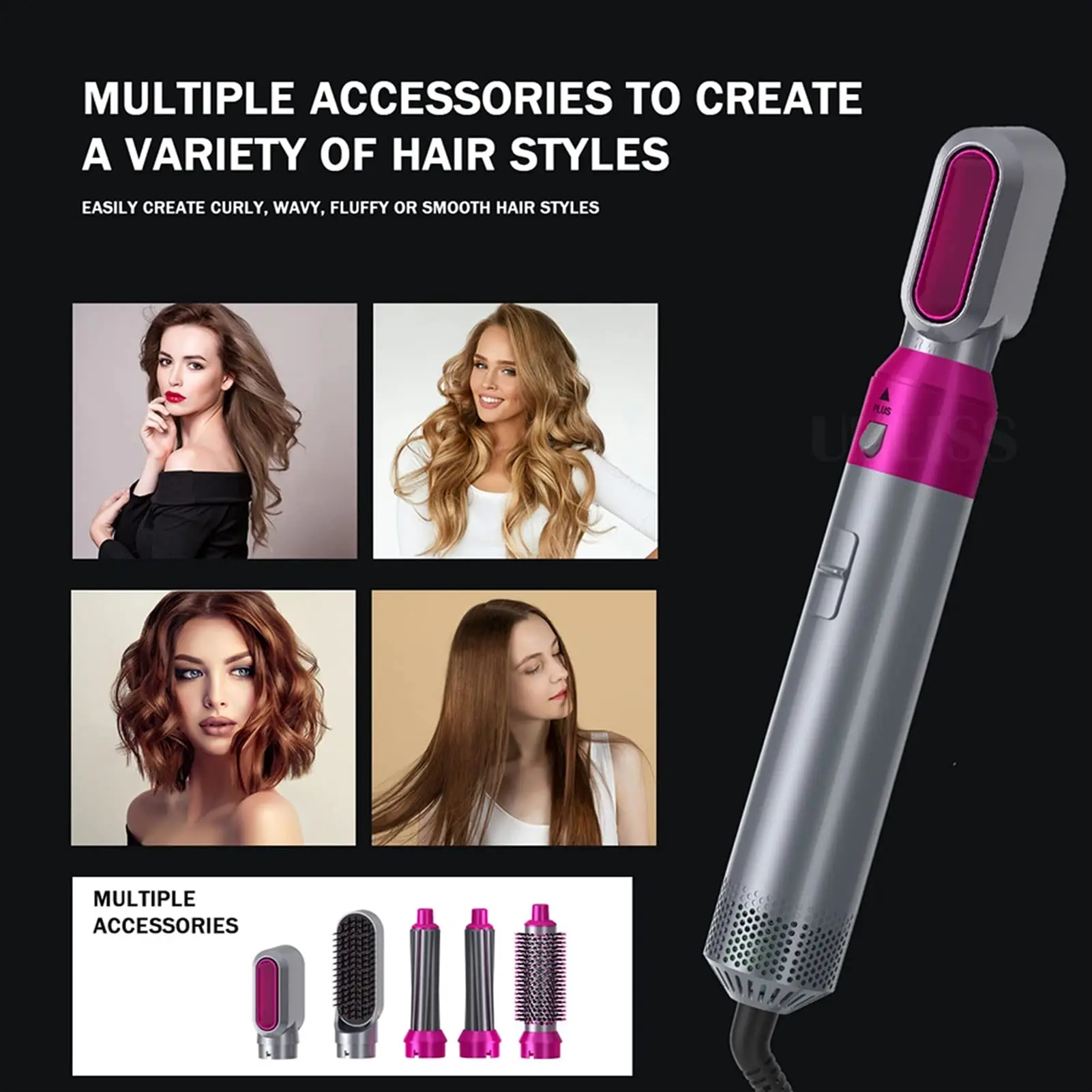 Amazon Hot Sale 5 In 1 Hair Air Wrap Styler Hair Dryer Hot Air Brush Professional Hair Straightener Curler Styling Tools Airwrap