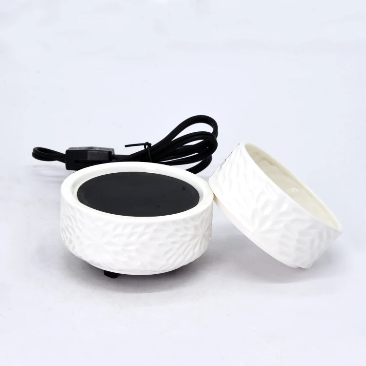 Cheap Price Leaf Debossed Solid White Color Resittance Metal Plate Heating Color Box Candle Wax Melt Warmer