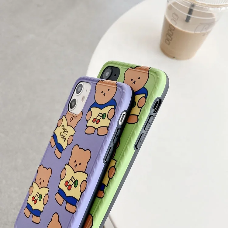New Arrival Hot Selling Purple Background Cherry Bear Green Background Cherry Bear Pattern Photo Frame IMD Luxury Phone Case