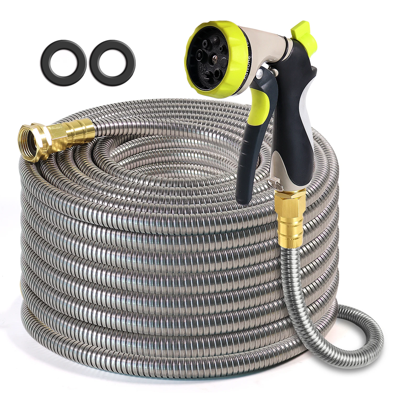 30m Flexible Stainless Steel Garden Hose Metal Brass Water Hose for Outdoor Greenhouse for Car Washing and Cleaning