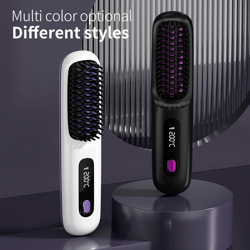 2 Colors Flat Iron Hair Straightener USB LCD Straight Hair Comb Mini Electric Wireless Hair Brush with Box