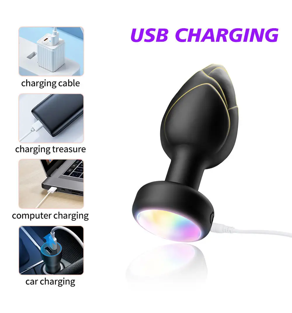 Remote Control USB LED Light Flashing Silicone Anal Butt Plug Vibrator for Women Female Masturbation Sex Toys Adult Goods