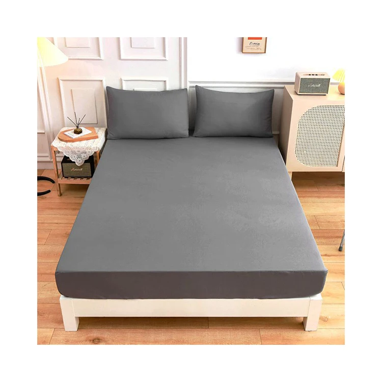Solid Color High Quality Hot Sales 90gsm King Queen Size Fitted Sheet 100% Polyester Bed Sheets