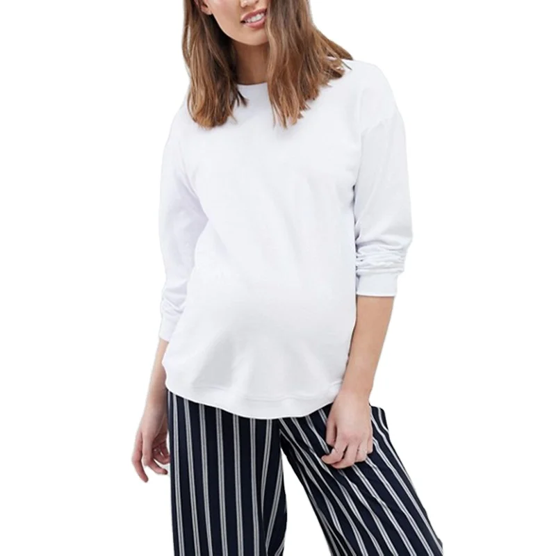 Оптовая продажа, толстовки с капюшоном из 100% хлопка с длинным рукавом, простые белые толстовки для беременных