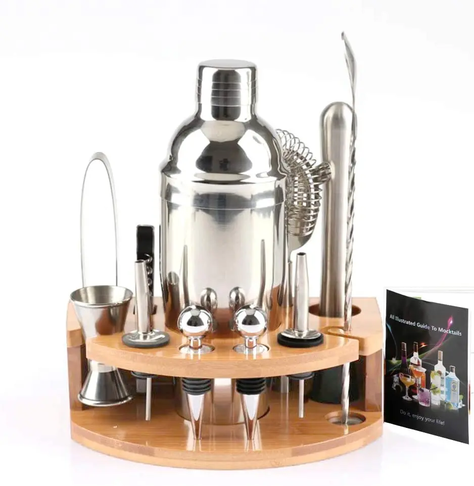 
Complete Bartender Mixology Kit Cocktail Shaker Set Gold Stainless Steel with Bamboo Stand Elegant Bar Tools,bar Tools Metal 