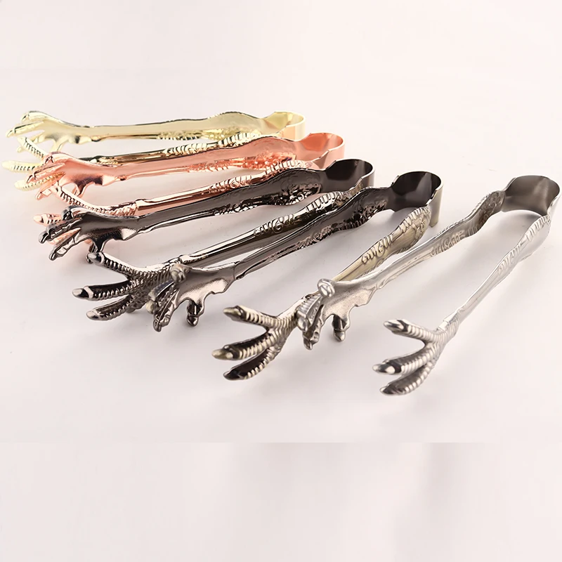 RTS Factory Direct Sale New Design Chicken Claw Shape Ice Tongs Stainless Steel Kitchen Tool for Bar & Restaurant Use Metal Set
