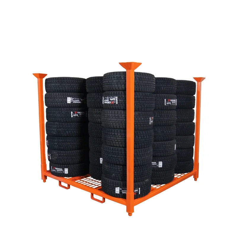 Midwell Demountable Foldable Stackable Tyre Pallet Warehouse Spare Powder Coating Metal Car Truck Tire Racks