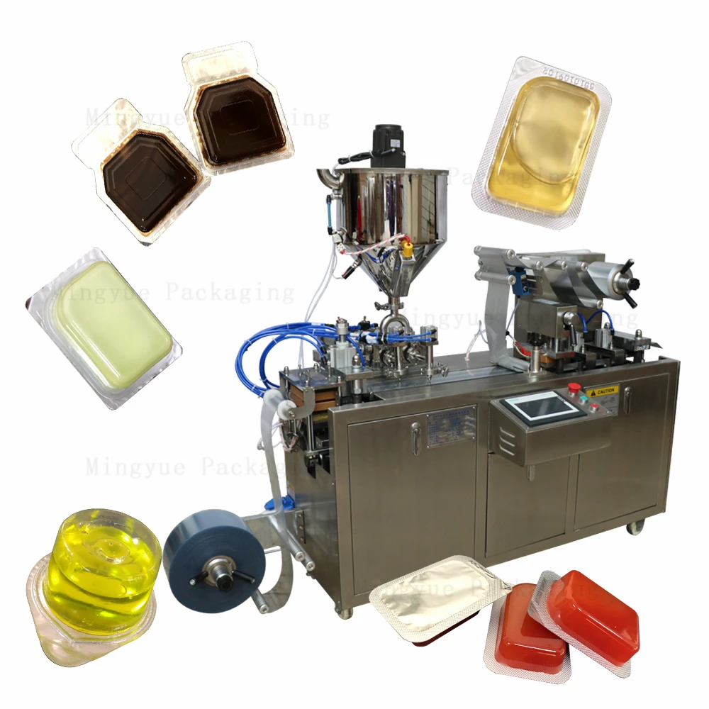 Plastic thermoforming blister machine DPP80 for honey cheese jam chocolates butter Alu PVC blister packing machine
