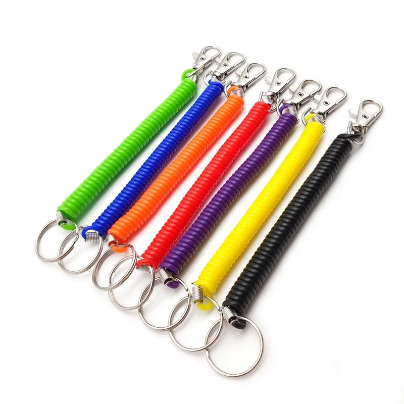 Plastic spring Elastic rope extension coil spiral coiled cord with keyring