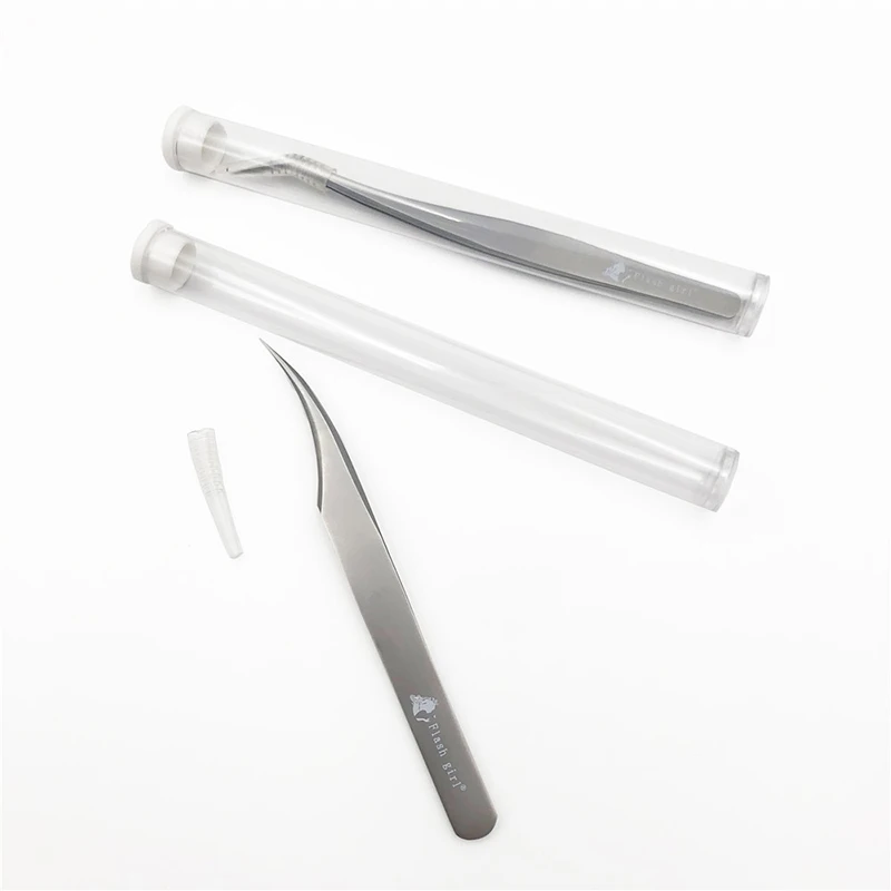 Free shipping Wholesale Glitter Girls Eyelash Tweezers Wholesale Price Custom LOGO Eyelash Extension Stainless Steel frosted