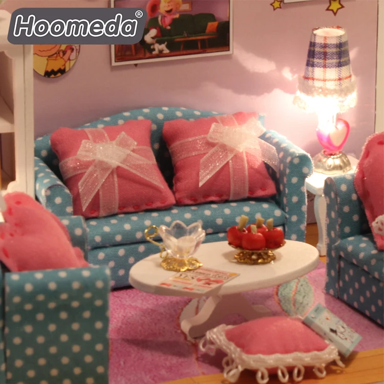 Hongda High Quality Doll House Pink Warm Series Mini Wooden Diy MIniature Dollhouse