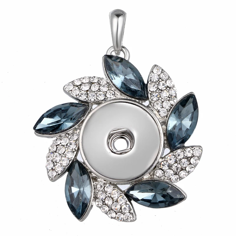 Wholesale Rhinestone Round Shape Charm Snap Pendant Necklace Fit DIY 18MM Snap Button Jewelry