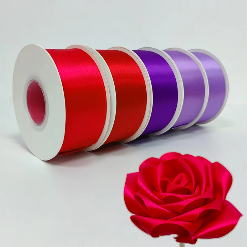 4cm 100 Yard Satin Ribbons Red Pink Bouquet Ribbon 1.5 Inch Gift Roll for Rose Flowers
