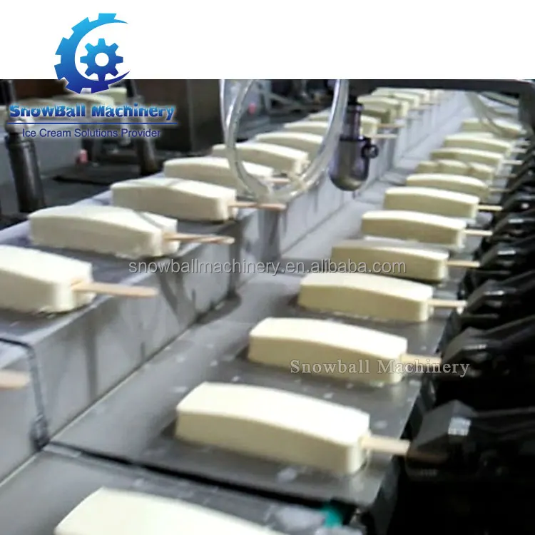 Automatic chocolate coating enrobing stick ice cream bars cone bites cube extrusion hardening tunnel production line machine