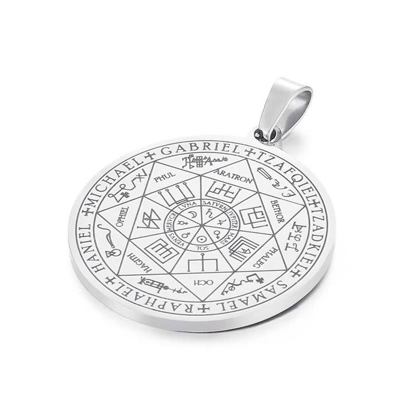 Kalen Unisex Religious Silver/Gold/Black Stainless Steel Circle Pendant with Jewish Hexagram Pattern