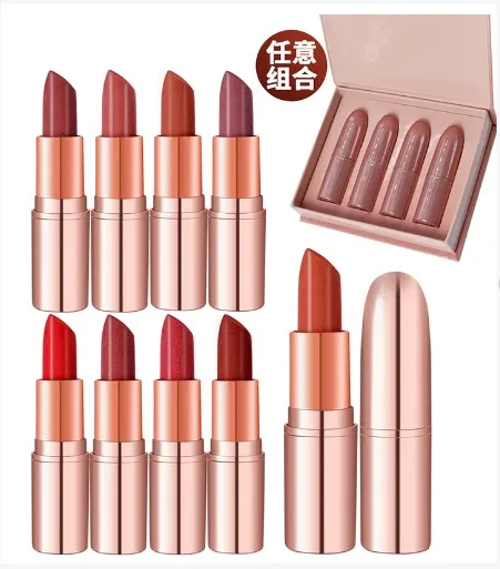 Ready To Ship 8 color random combination vegan Matte nude bullet lipstick kit Custom Logo organic Lipstick bullet set waterproof