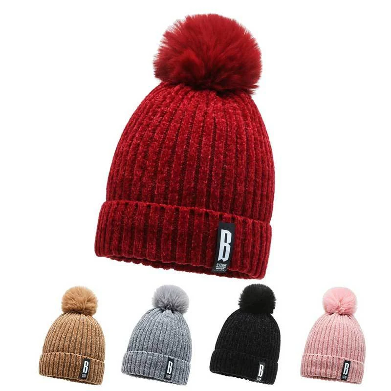 Best Selling Wholesale Womans Knitted Outdoor Women OEM Winter Hat Beania hat keep warm Chenille knit hat
