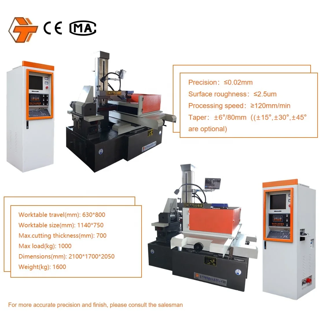New Design Low Price DK7755 Integrated High Accuracy Big Taper Wire Cut Edm Machine Molybdenum Wire Cutting Machine