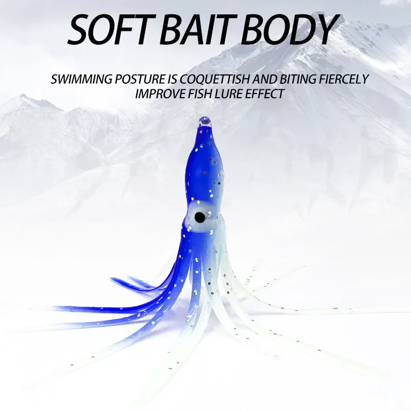 5pcs/bag Glow squid for fishing soft rubber hoochies octopus squid skirt bait seawater for bass tuna