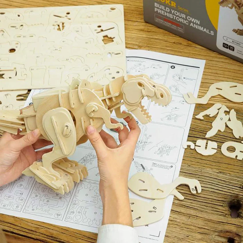 Robotime Rokr US Warehouse Creative Gifts D210 Sound Control Walking Tyrannosaurus Jigsaw 3D Diy Wooden Puzzles