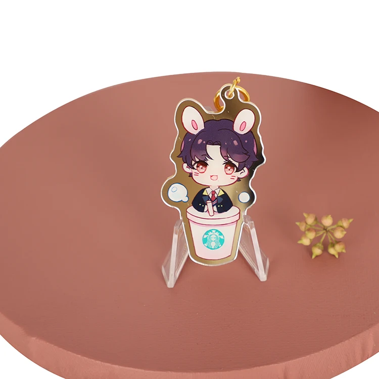 Acrylic Keychain Charm Cheap Customized Logo Promotional Gift Diy Mirror Effect Anime Cartoon Custom Logo Plastic OEM Hangchen