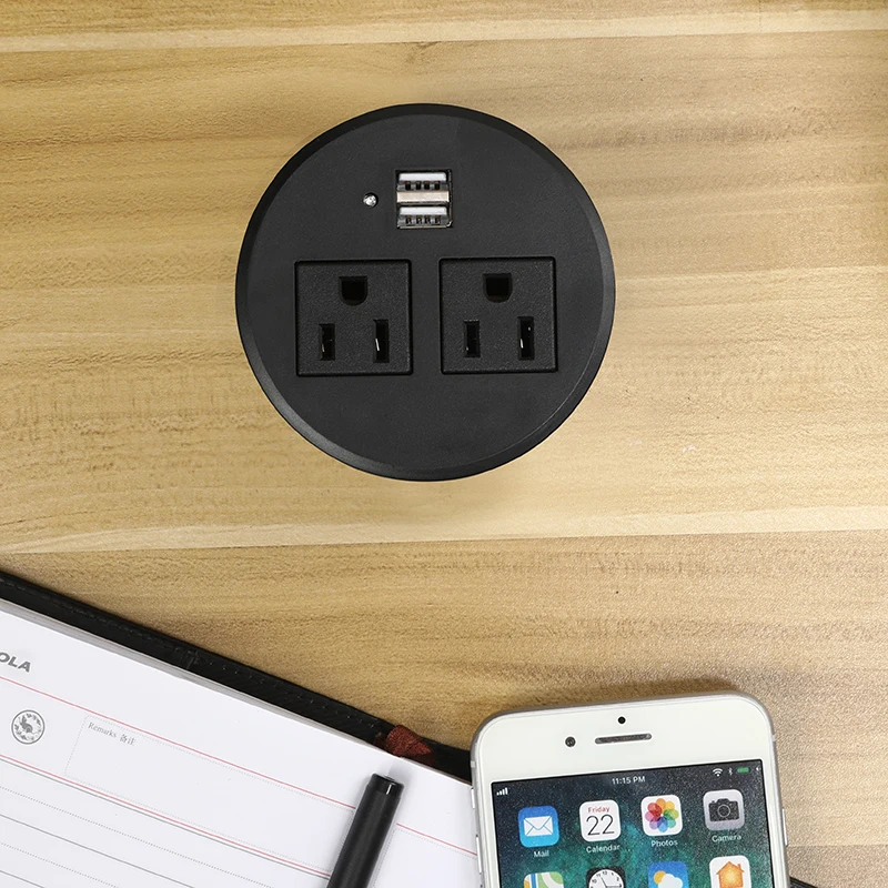 American furniture embedded round desktop power grommet 2Ac socket and 2-usb charger interface
