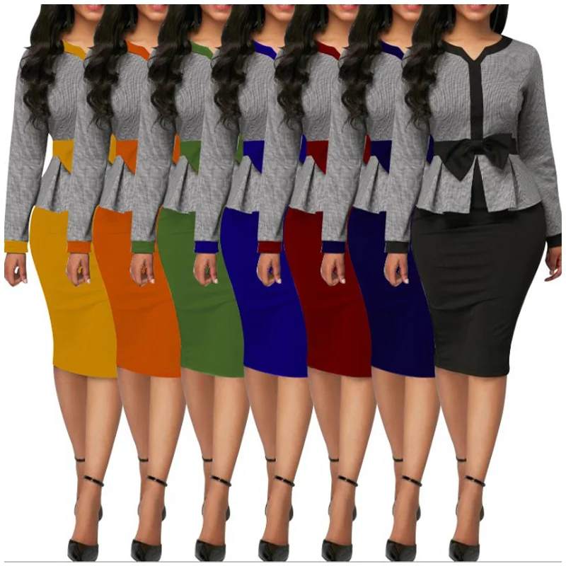 Fashion Long Sleeve Pleated V-Neck Pure Printed Office Casual Midi Cotton Dresses Women Lady Elegant
