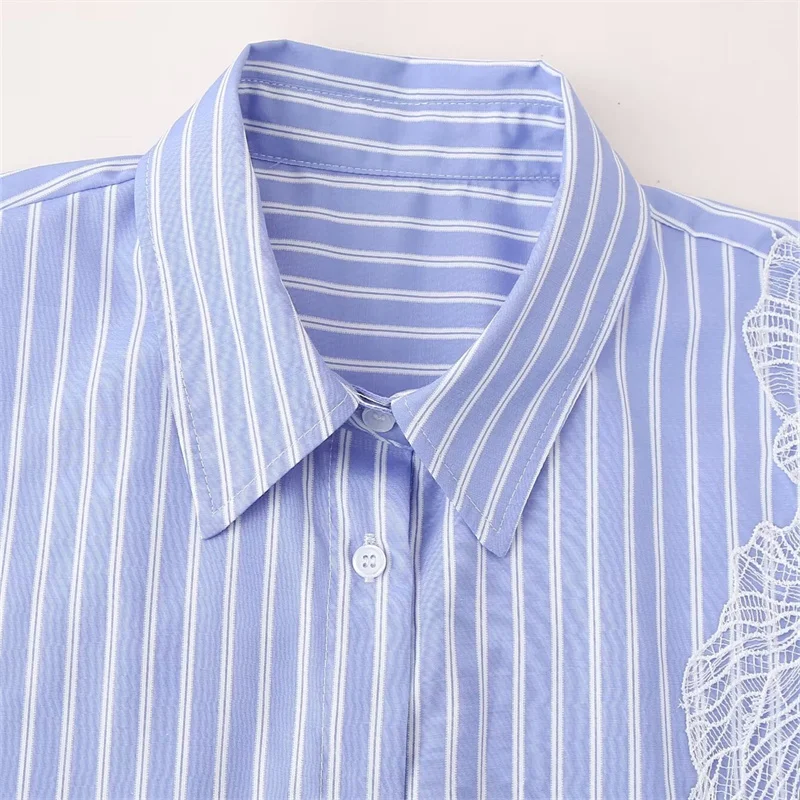 TAOP&ZA Spring and Autumn Long Sleeve Striped Shirt Women 2024 Korean Style Spliced Embroidered Flower Bottoming Top Chic 209
