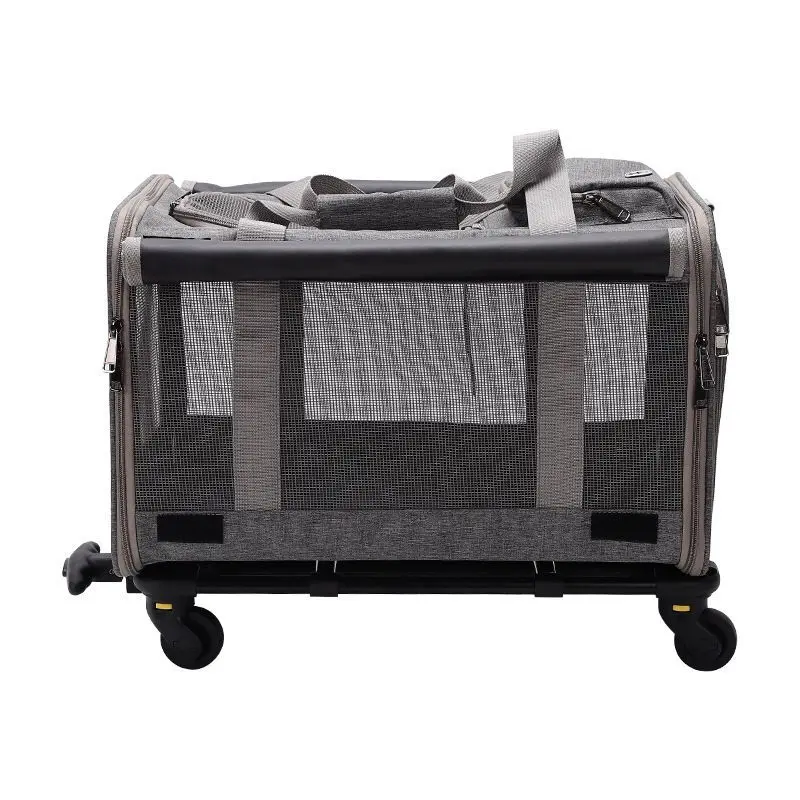 Kaijie OEM Wholesale Travel Supplies Foldable Dog Trolley Pet Carrier on Wheels
