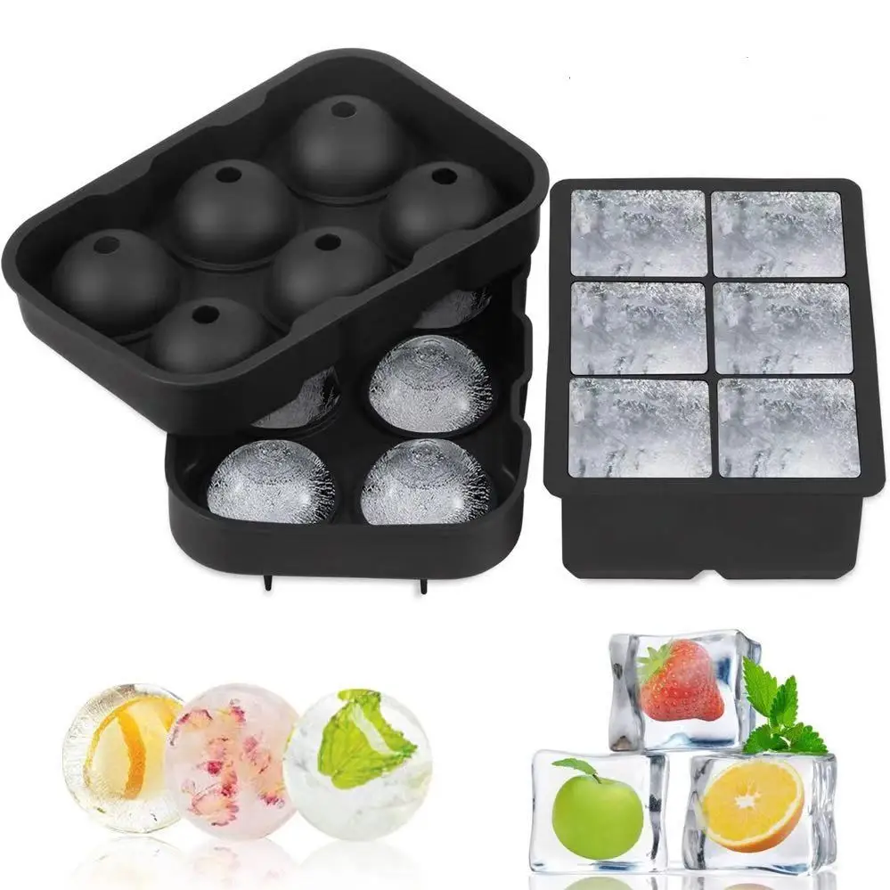 6 Cavity Food Grade Ball Shape Silicone Ice Tray / Silicone Round Shape Ice Cube Tray Mold/Silicone Ice Ball Maker
