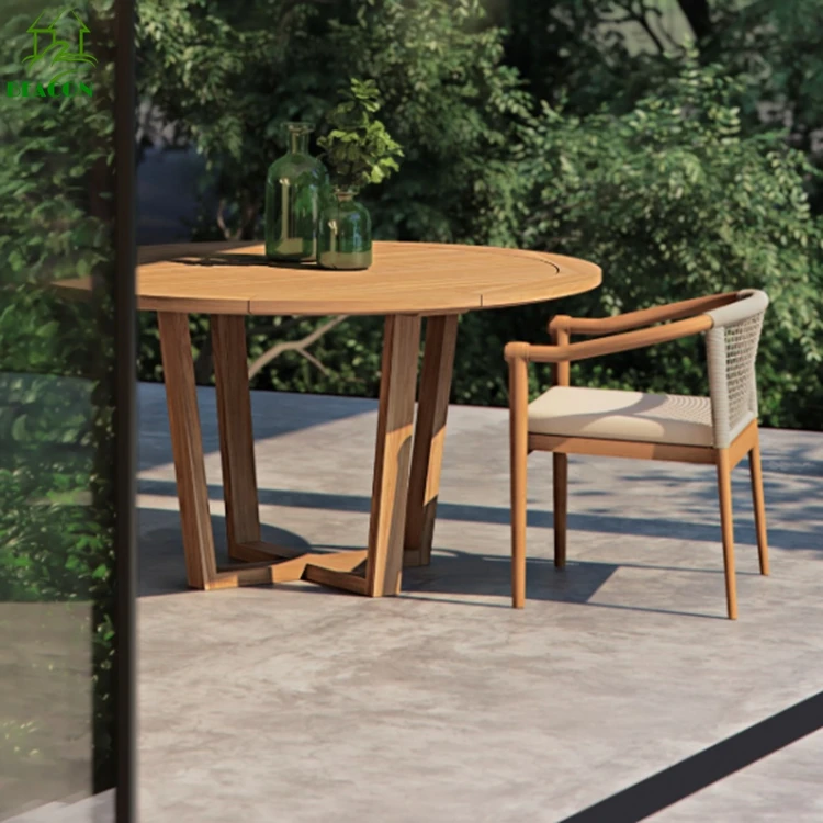 High end round wooden dining table designs outdoor round teak wood table patio dining set